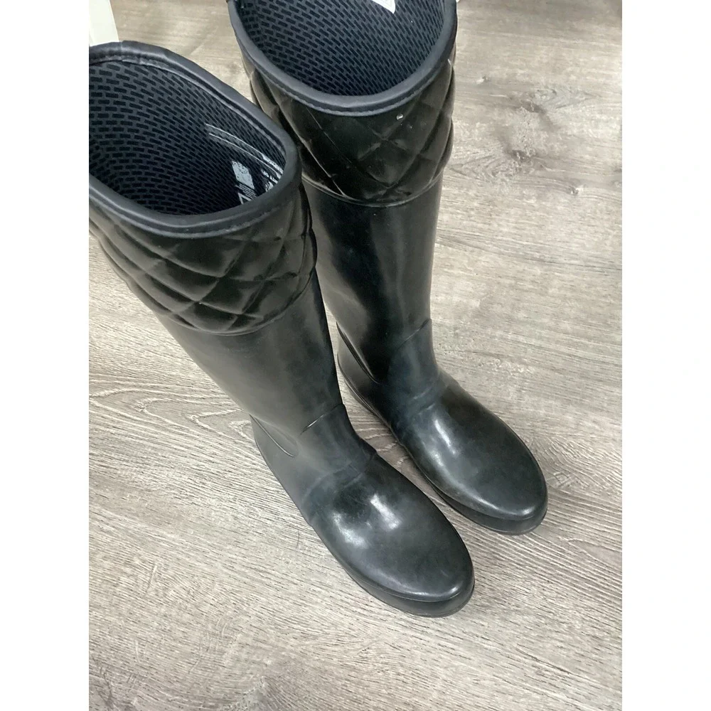 Hunter Womens Size 8 39 Regent Rigley Boot Quilted Black Band Riding Rain Boots
